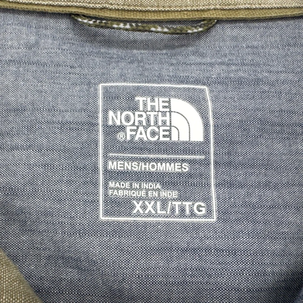 The North Face Mens Button Down Shirt XXL Green Long Sleeve Cotton Blend Pocket